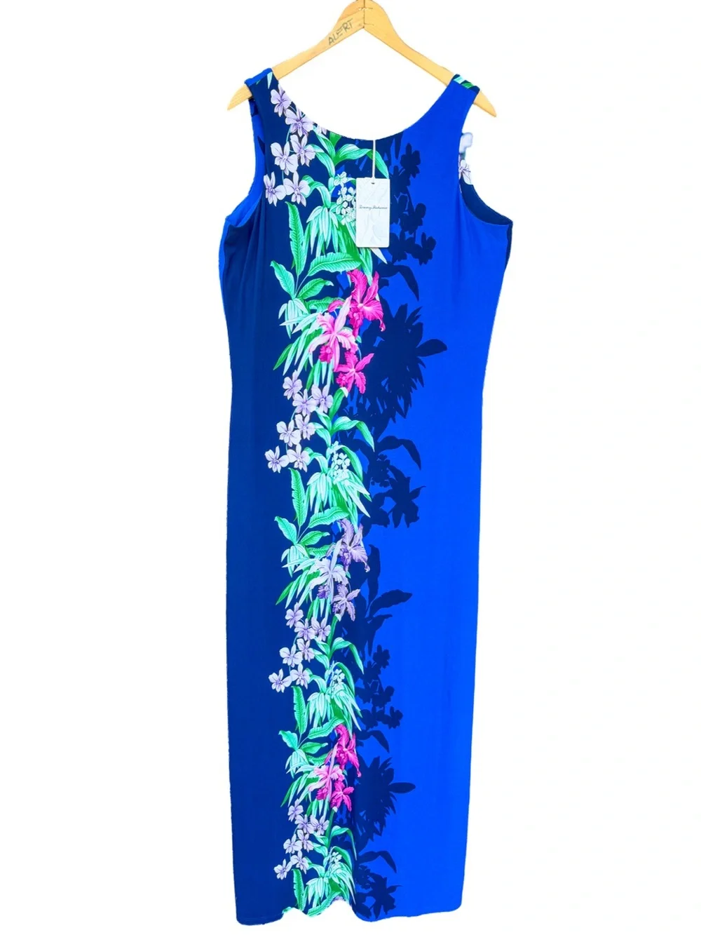 NWT Tommy Bahama Carmela Orchid Grove Maxi Dress L Large Island Navy UPF 30 Blue - Picture 2 of 8